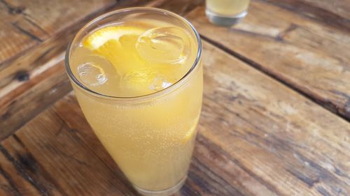 High angle view of drink on table