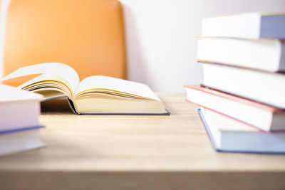 Close-up of books on table