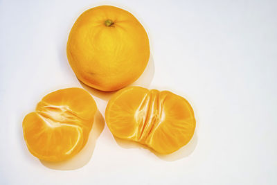 High angle view of orange on white background