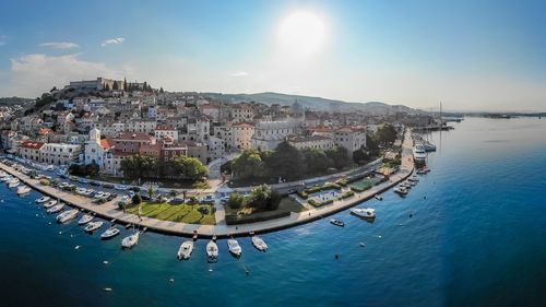 High angle view of city at waterfront