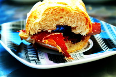 Close-up of burger in plate