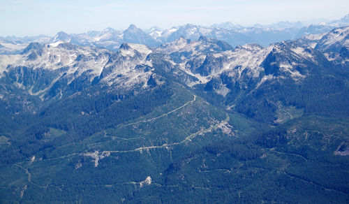 Aerial view of snowcapped mountains against sky