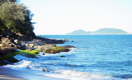 Scenic view of sea against clear sky