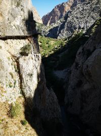 Rock formations by mountain