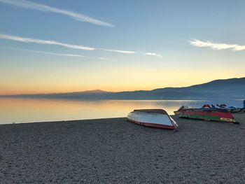 Scenic view of lake against sky during sunset