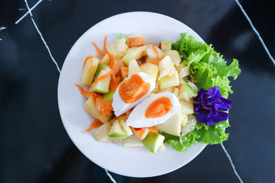 High angle view of meal served in plate