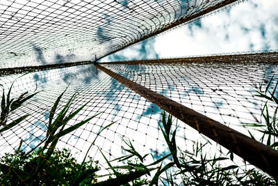 Low angle view of basketball hoop against sky