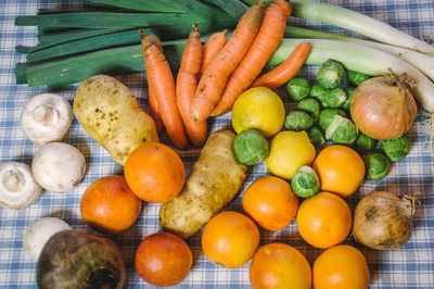 Close-up of vegetables and fruits on table