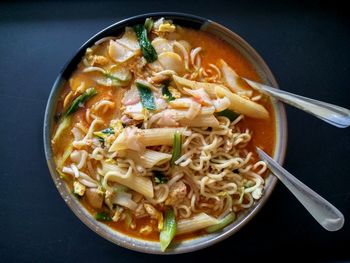 Close-up of soup served in bowl