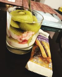 Close-up of fruits in jar on table