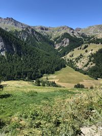 Scenic view of mountains against clear sky