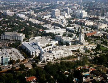 High angle view of buildings in town