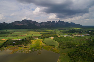 Scenic view of agricultural field against sky