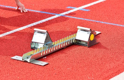 High angle view of equipment on sports track