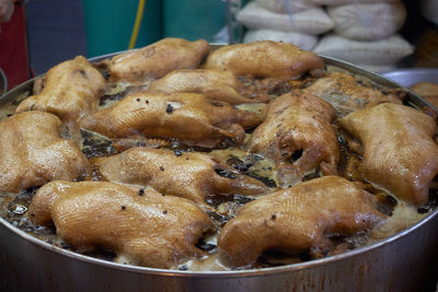 High angle view of meat in container