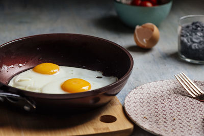 Close-up of breakfast served on table