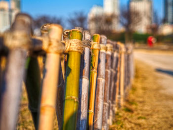 Close-up of fence on field