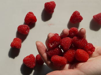 Close-up of hand holding strawberries