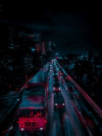 High angle view of traffic on road at night