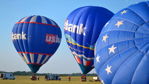 Hot air balloon against clear blue sky