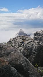 Rock formation on land against sky