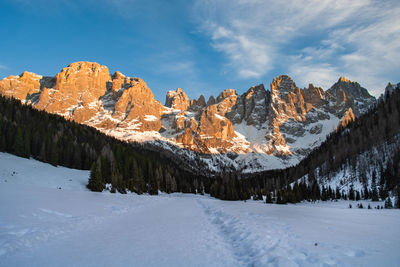 Sunset on pale of san martino in val venegia, trentino alto adige.