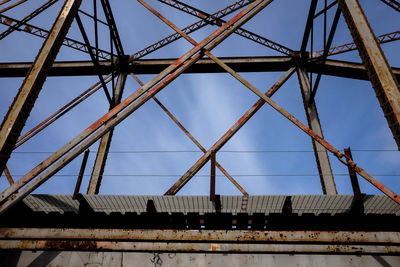 Low angle view of bridge against blue sky