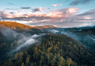 Scenic view of mountains against sky during sunset