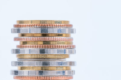 Close-up of stack against white background