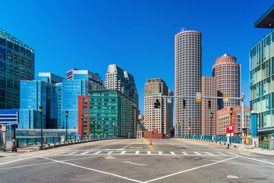 Boston cityscape under blue sky, massachusetts, usa downtown skyline, architecture and building