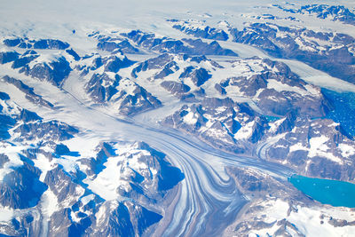High angle view of snowcapped mountains