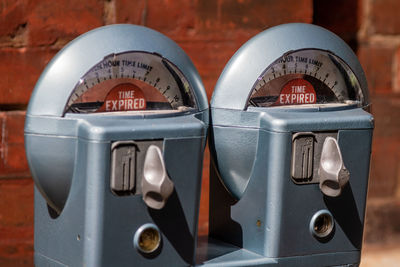 Close-up of old telephone booth