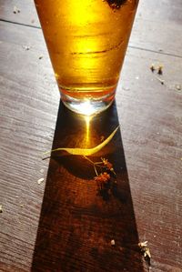 Close-up of beer glass on table