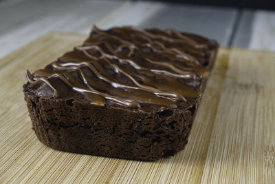 Close-up of chocolate cake on table