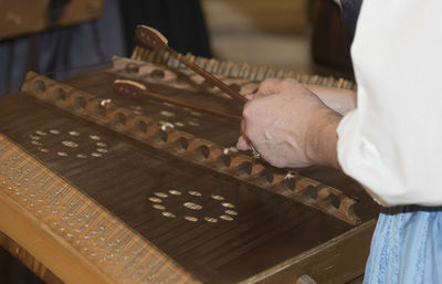 A hackbrett or hammered dulcimer, a musical string instrument in folk culture