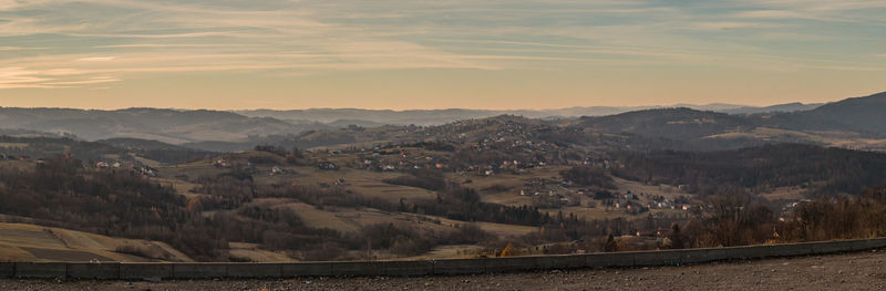 Scenic view of mountains against sky during sunset