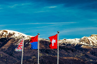 Red flag against blue sky