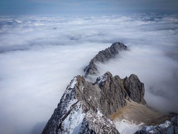 Aerial view of zugspitze mountain amidst cloudy sky