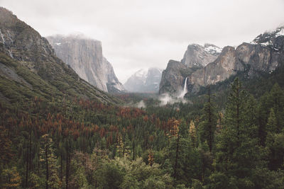 Scenic view of mountains against cloudy sky