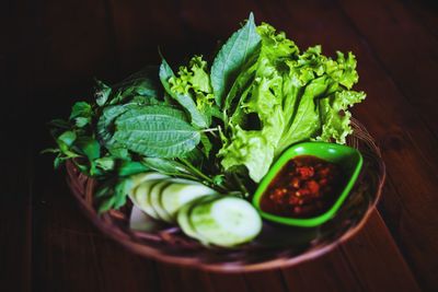 High angle view of vegetables on table