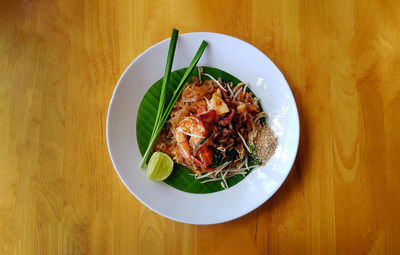 High angle view of food in plate on table