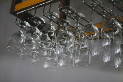 Close-up of wine glasses on table