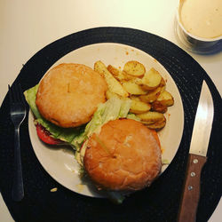 High angle view of breakfast served in plate