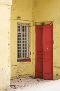 Closed door of building