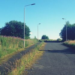 Road amidst trees against clear sky