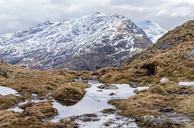 Scenic view of snowcapped mountains against sky