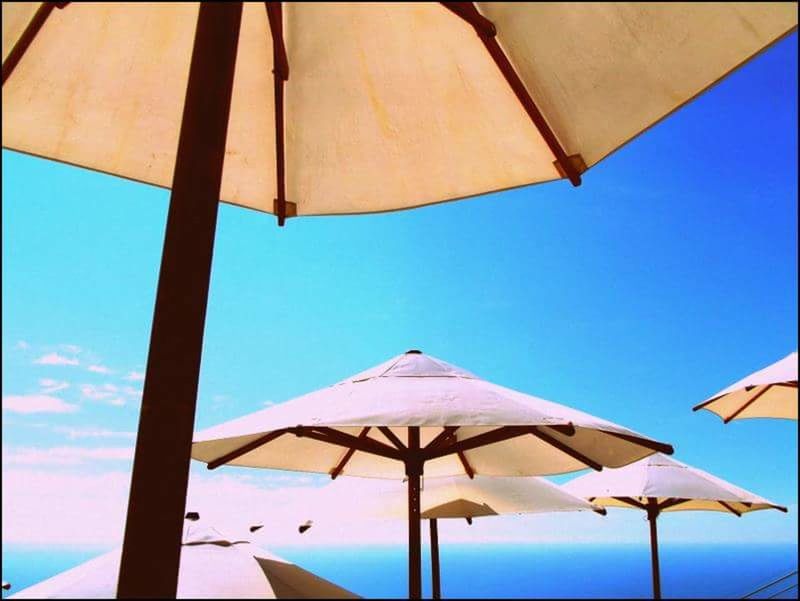 beach umbrella, protection, canopy, shelter, beach, summer, thatched roof, below, relaxation, nature, no people, tent, tranquility, outdoors, day, vacations, blue, water, sea, beauty in nature, under