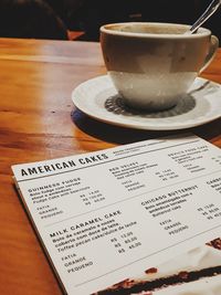 High angle view of coffee on table