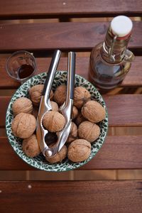 High angle view of breakfast on table