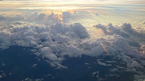 High angle view of clouds in sky during sunset